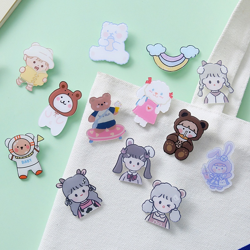 COD❤️Bros Akrilik lucu Kreatif Kartun Astronot Bros Anak Cute Gadis Aksesoris Tas Pakaian Liontin Brooch Pin Lencana Korea