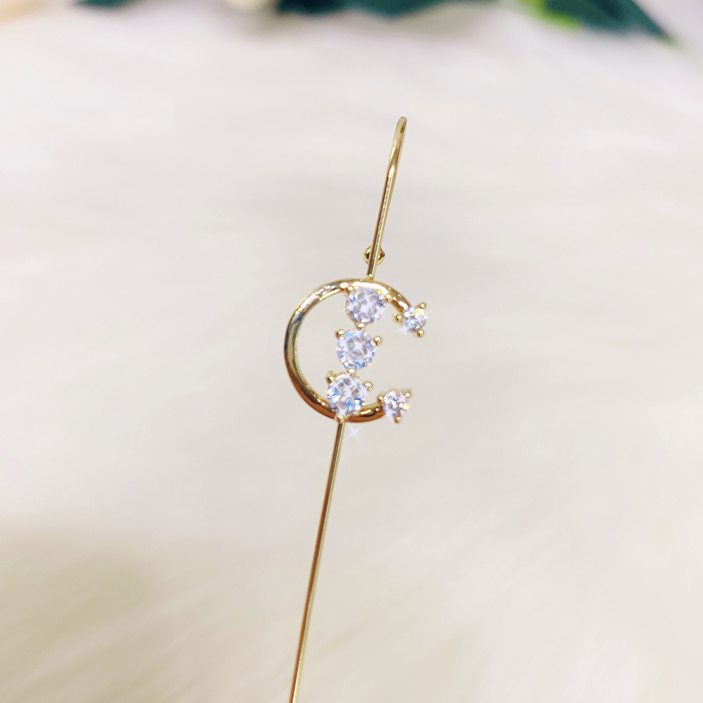 XIJING1  1pc Anting Tindik Zirkon Bertatahkan Tembaga, Klip Tulang Telinga Desain Pribadi-4#