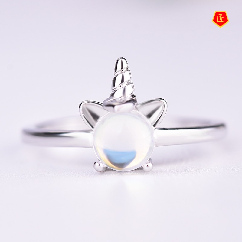 [Ready Stock]Colorful Moonstone Unicorn Ring for Women Korean Simple Personalized