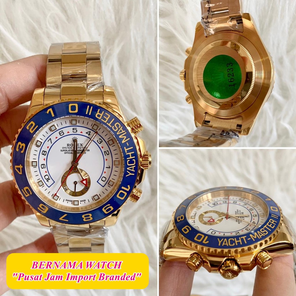 Bayar DiTempat Jam Mewah Rolex Yacht-Master Emas Stainless Spesial Matic 43mm Kaca Safir Garansi 1th