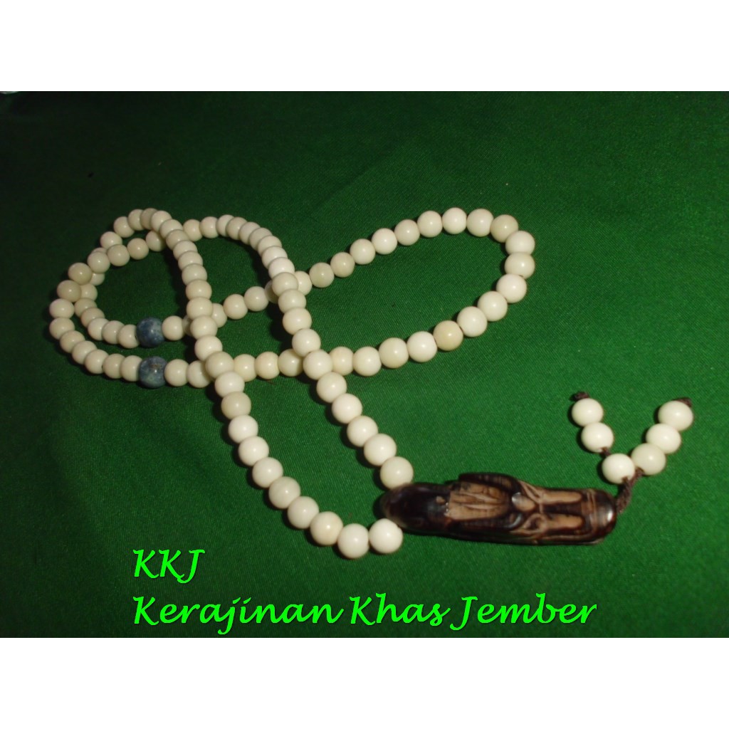 Kalung Tasbih TULANG SAPI  kombinasi kayu STIGI ukir kepala Naga 99 biji 8 mm