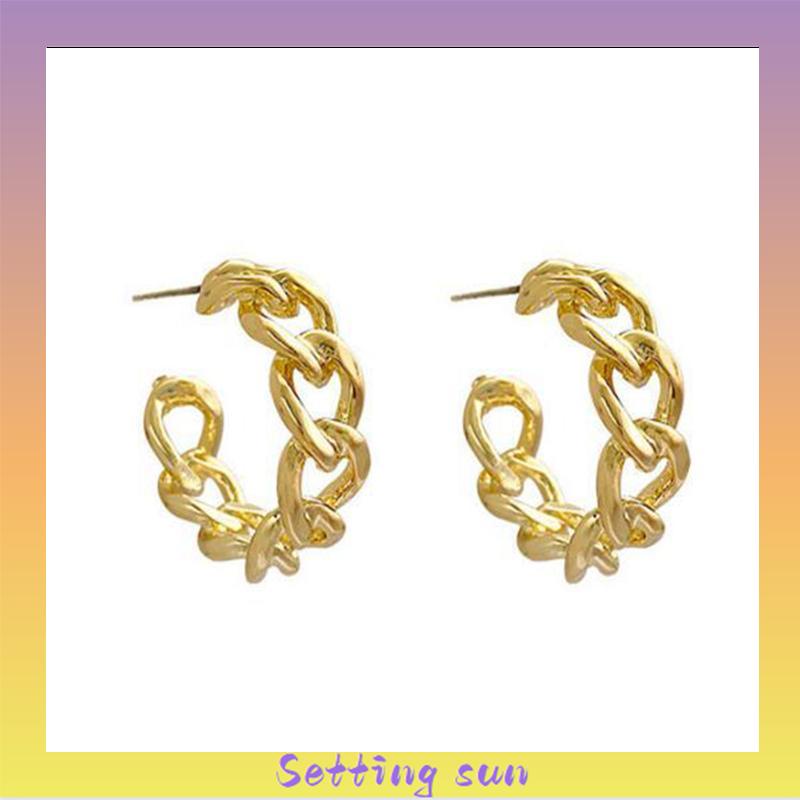 Anting Stud Model Rantai Rongga Bahan Logam Gaya Retro TN