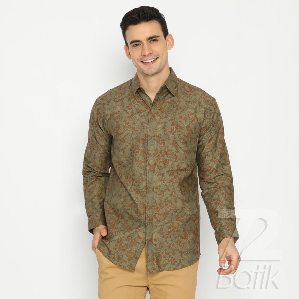 BAJU BATIK PRIA Kemeja Hem Lengan Panjang Slimfit Premium Motf Elegant Warna Hijau Alam 727151 Cap 72 - Baju Kemeja Atasan Pakaian Setelan Batik Pria Cowok Laki Laki Remaja Keluarga Kantor Lengan Panjang Modern Slimfit Slim Fit Premium Kekinian