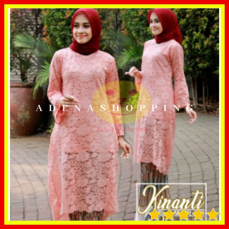 Kebaya Brokat Wanita Kinanti Warna Maroon Pink Navy Black Gold Grey Hitam Navy Peach Shopee Indonesia