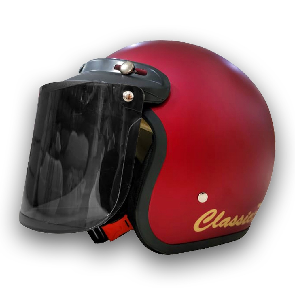 HELM BOGO GARIS CLASIC FULL LEHER PRIA WANITA DEWASA-maron dof