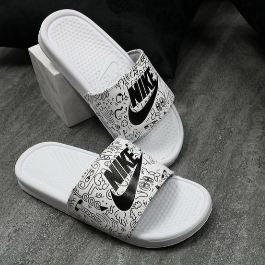 OBRAL..!! Sendal pria selop selip sandal swoosh nikkee benasi sport White C.O