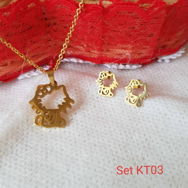 SET kalung &amp; Anting Titanium Gold Import Antikarat Selamanya SG01