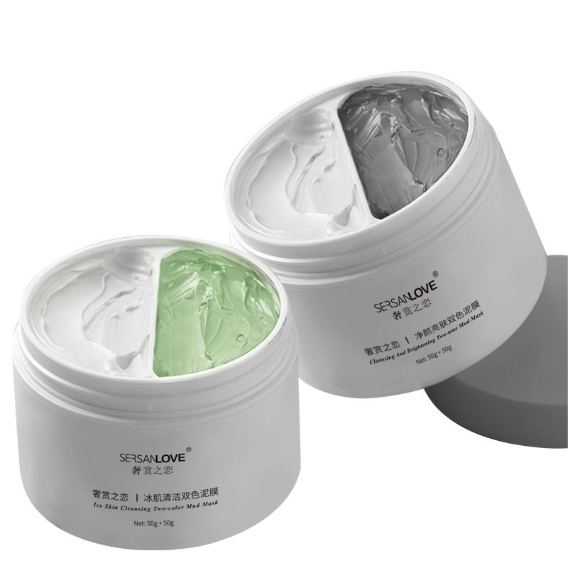 SERSANLOVE Double Color Whitening Mud Mask Clay Mask Brightening Moisturizing Clay Mask / Masker Lumpur Pemutih Wajah / Masker Lumpur Glowing / Masker Tanah Liat Glowing / Masker Lumpur Wajah Wanita Korea / Masker Lumpur Penghilang Komedo