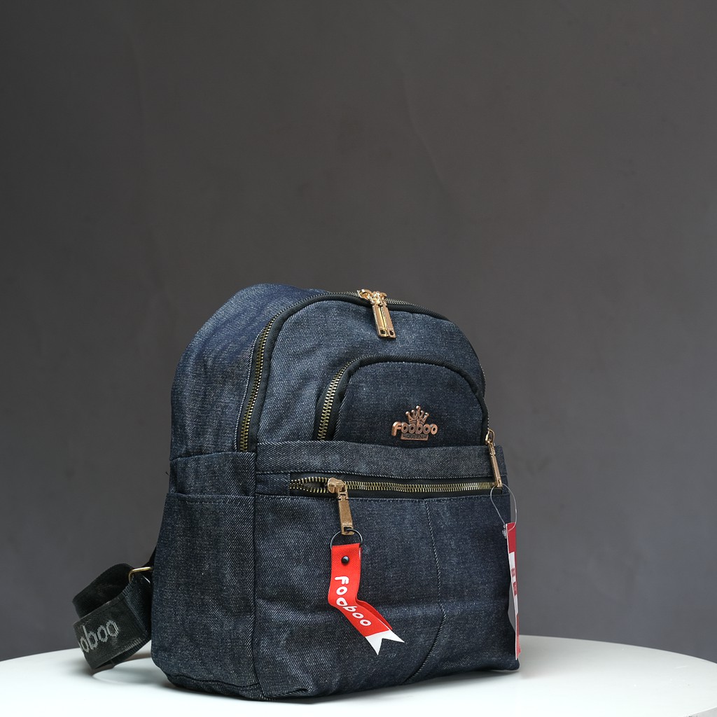 FOOBOO TAS RANSEL SEKOLAH BACKPACK WANITA BAHAN JEANS LEVIS PREMIUM