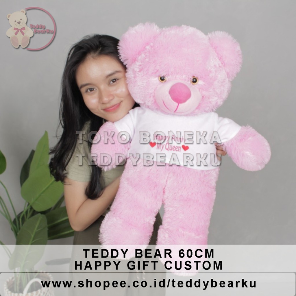 TERMURAH! BONEKA BERUANG TEDDY BEAR XL 60CM MALL CUSTOM TULISAN HAPPY GIFT PRODUSEN LANGSUNG