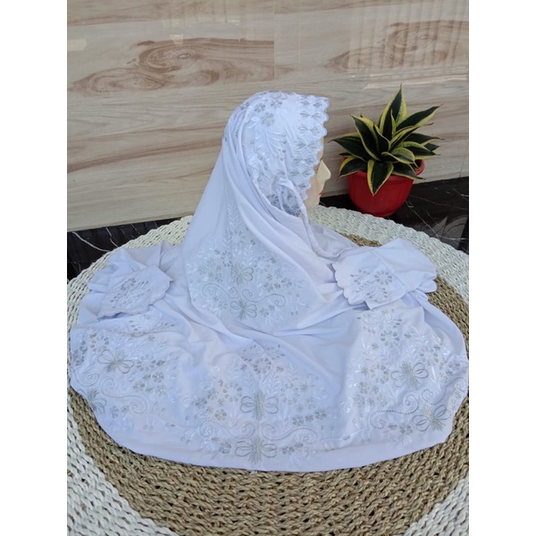 MUKENA LAJURAN DEWASA MUKENA POLINO BORDIR PUTIH