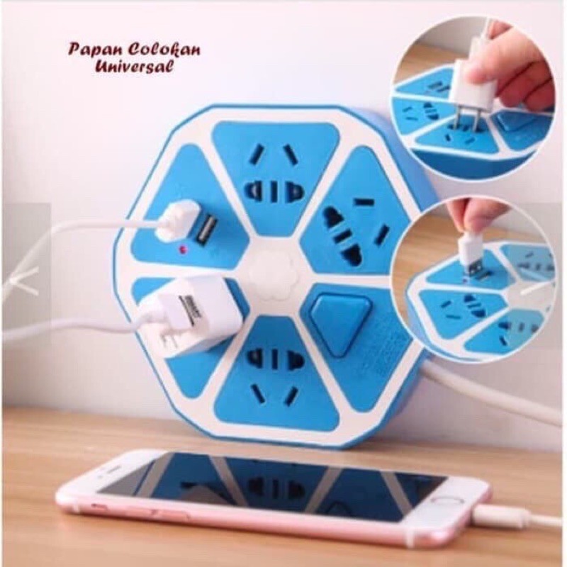 Stop Kontak USB HEXAGON SOCKET +2USB +4colokan