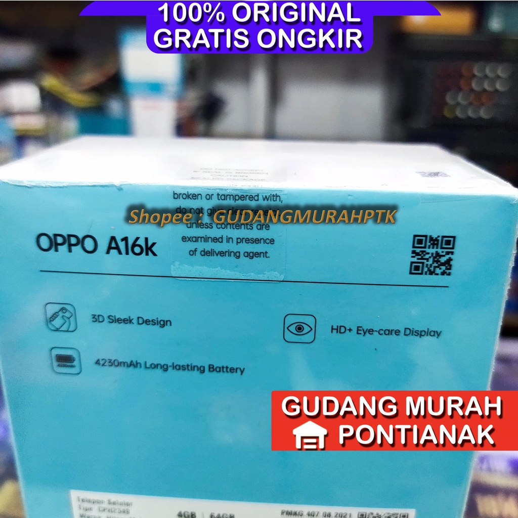 Oppo A16K 4 / 64 GB Garansi Resmi 4GB ROM 64GB ColorOS 6 Face Unlock Bigger Baterry 4300mAh MediaTek Helio G35 4/64 handphone hp