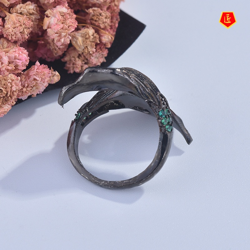 [Ready Stock]Gothic Style Black Gold Common Calla Leaf Two-Tone Ring