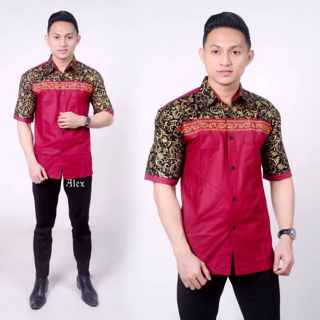 New Kemeja Batik Kombinasi Lengan Pendek. Kemeja casual/ Koko Batik/ Kemeja Batik/ Kemeja Kombinasi