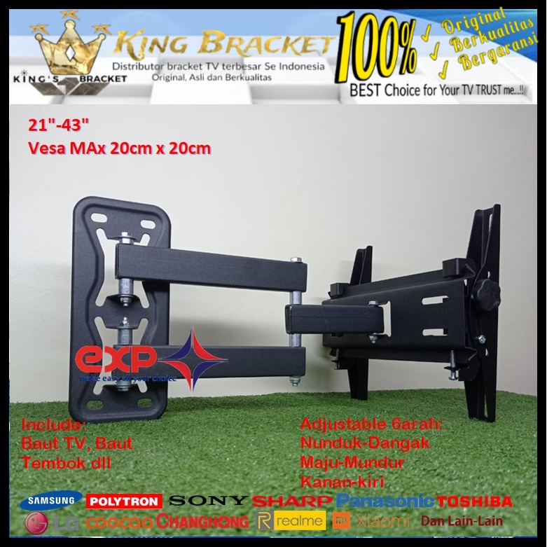 Bracket TV SHARP 14 s/d 43 inch 6 ARAH FULL BESI SUPER KOKOH GARANSI 100% ORI