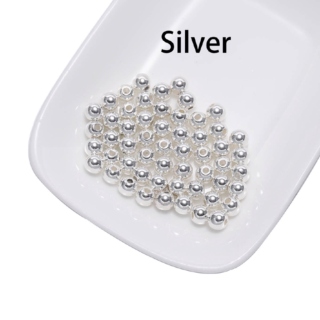 Manik-Manik Spacer Ccb Bulat Warna Emas / Silver Ukuran 3 / 4 / 5 / 6 / 8mm Untuk Membuat Perhiasan Diy