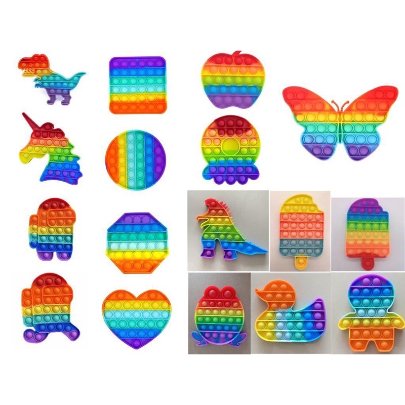 New Fidget Push Pop Its Mainan Anak Toys Bubble Kids Mainan Popit Murah Rainbow Pop it Squeeze Dino-2