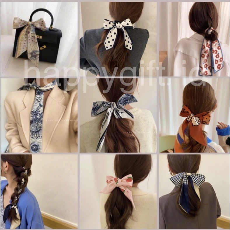 PREMIUM SATIN SCARF SYAL TWILLY BAG BANDANA / Ikat rambut tali Korea / Korean Silk Hair Ribbon Syal