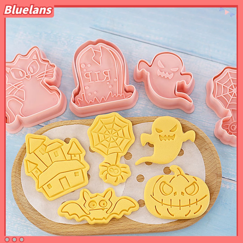 8pcs / Set Cetakan Biskuit Bentuk Kartun Labu Halloween 3D Anti Lengket