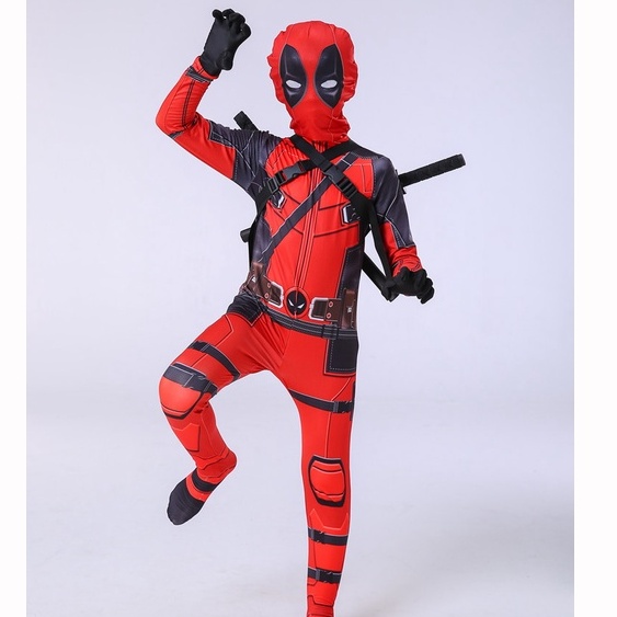 Anak-anak Anak Laki-laki Kostum Deadpool dengan Tas Topeng Superhero Cosplay Suit Bodysuit