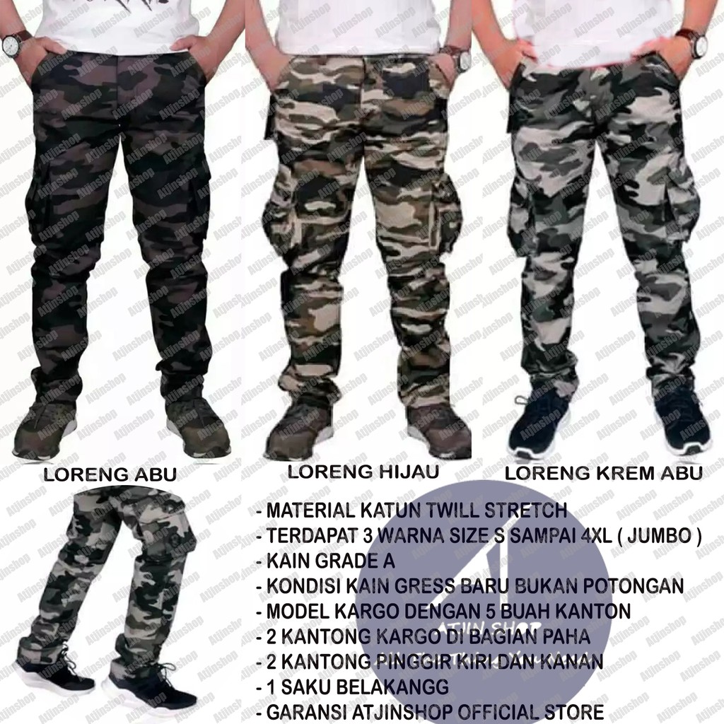 Celana Panjang Kargo Cargo Camo Tactical Army Pria Bahan katun Twill Stretch