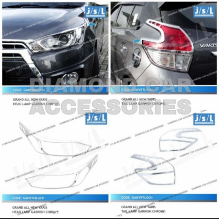Paket Garnishh Lampu Depan Belakang Chrome Toyota Yaris 2014-2017 - KHAIRUN
