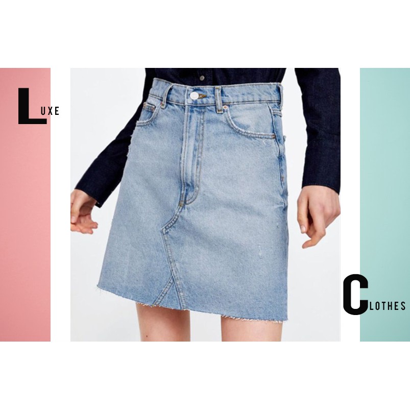 Baju Impor ala Korea - Rok Denim/Rok Jeans- Frayed Denim Mini Skirt