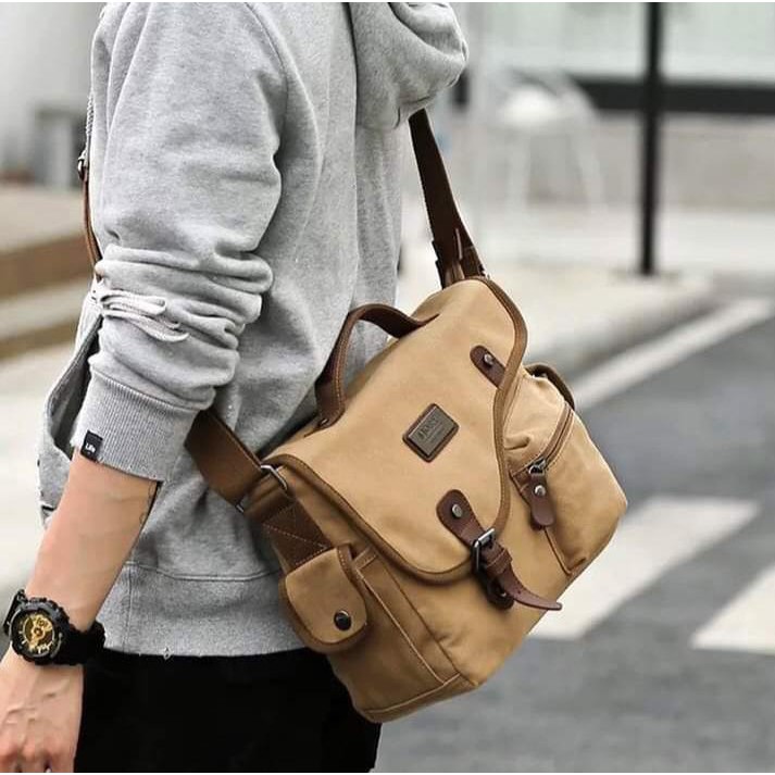 A231223R Tas Fashion Pria Tas Selempang Kanvas Pria Canvas Sling Bag Pria Tas Laptop Kerja A29R12