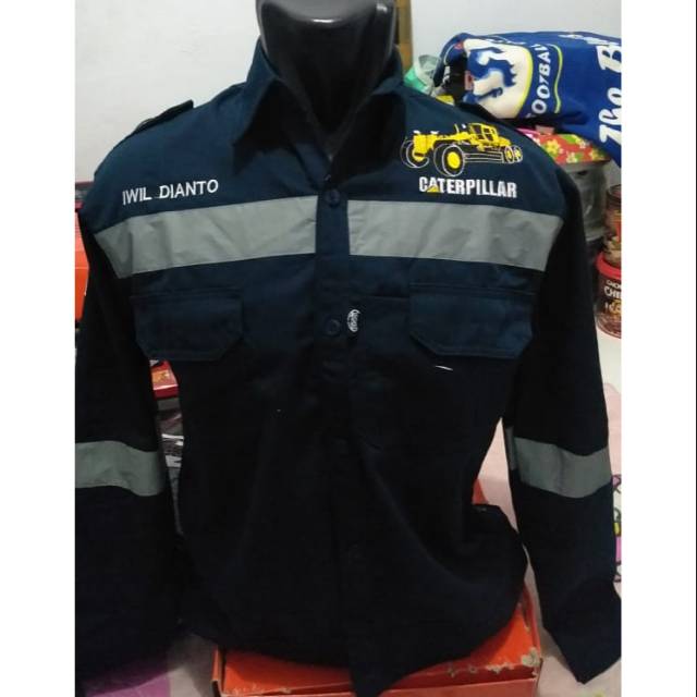 Seragam kerja pria proyek safety bordir alat berat operator motograder/kemeja panjang pria