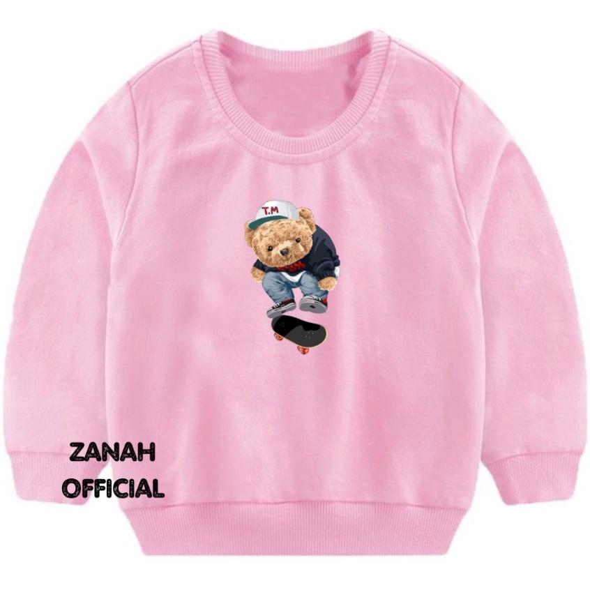 Crewneck Balita Dan Anak Anak 1-5 thn Motif Skateboard Bear Bahan Pleece Korean Style