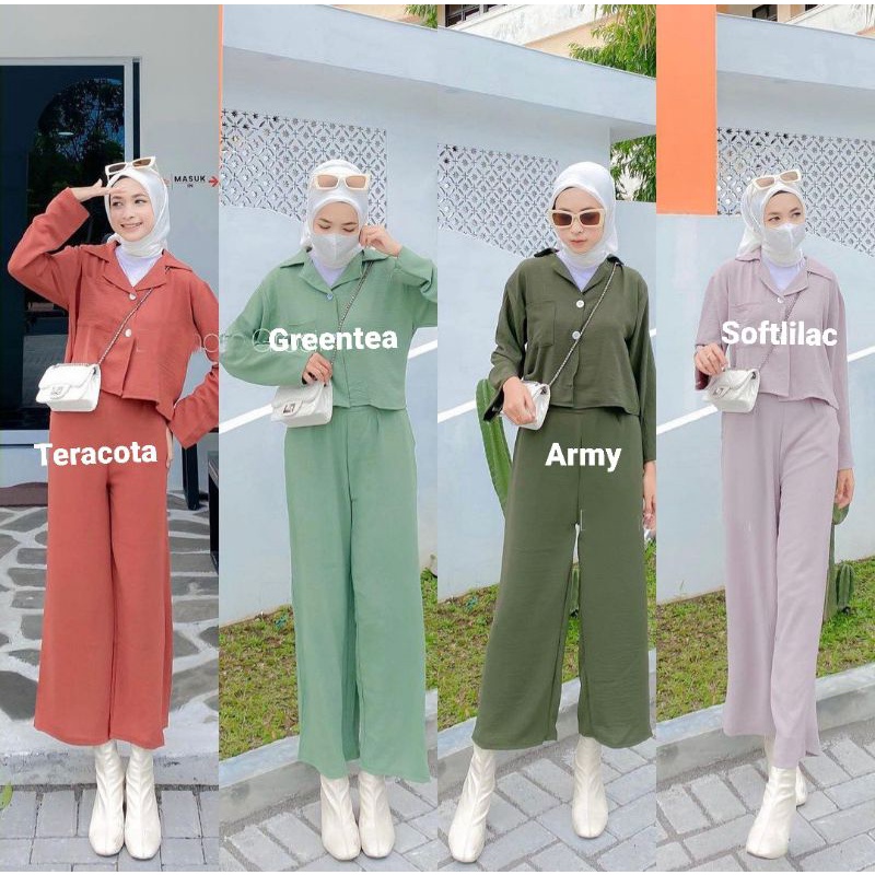 FREYA ONE SET CROP / SETELAN CRINCKLE-Army