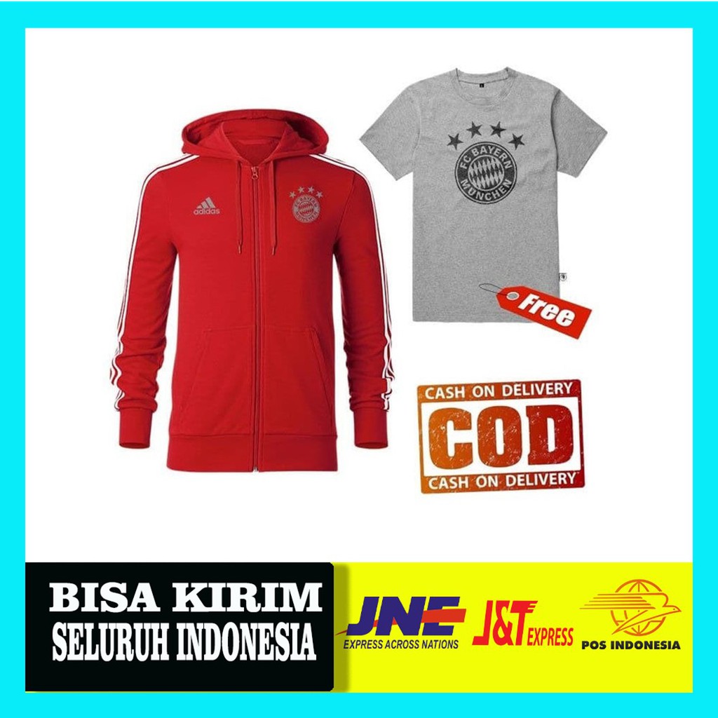 PROMO JAKET HOODIE-JAKET ZIPPER FLACE BOLA  BAYERN MUNICH FREE KAos Big Size M L XL XXL XXXL
