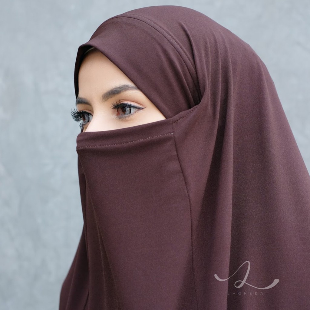 kerudung hijab instan plus masker FRENCH ZAARA BERGO by LACHEDA- griya_mey-dark choco