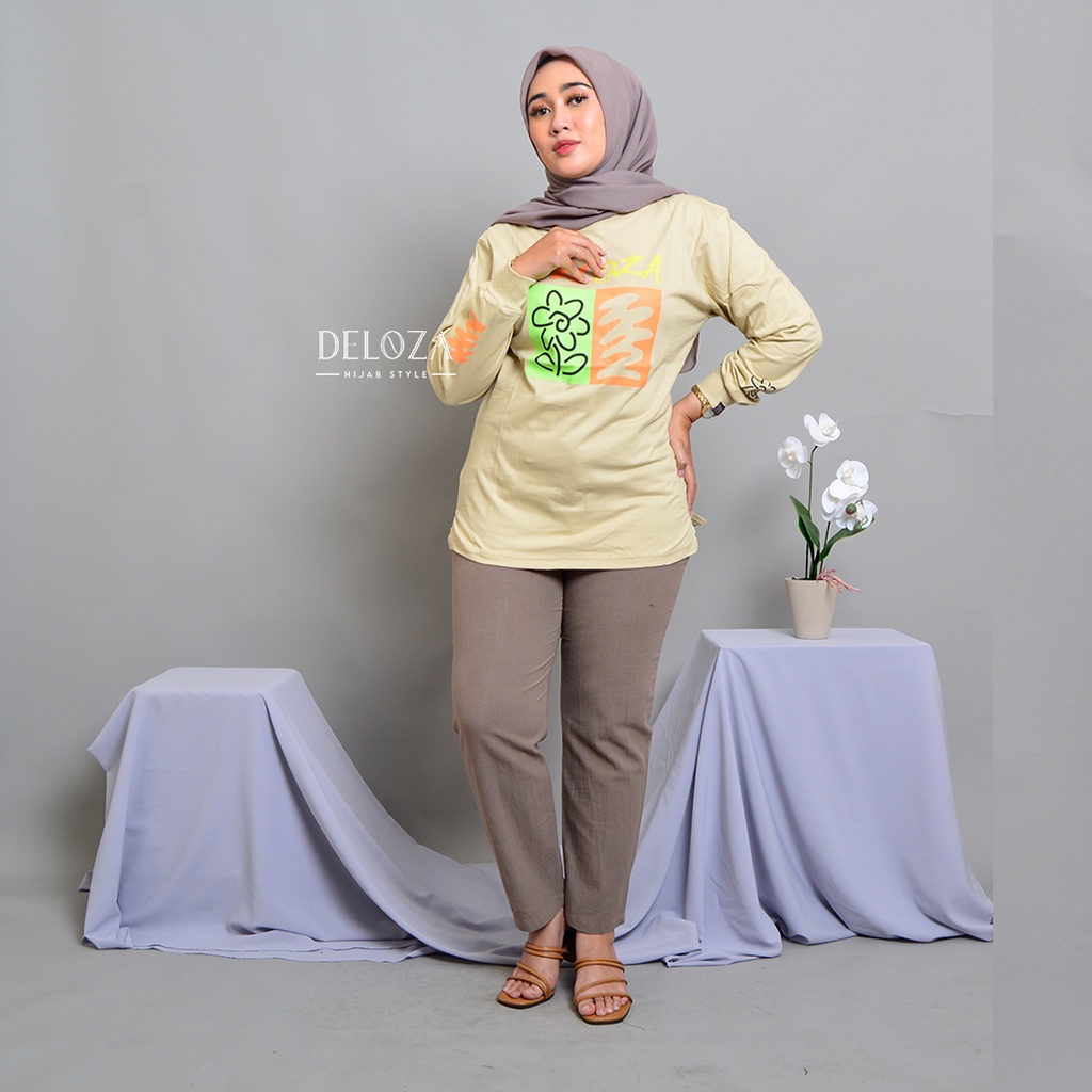 Deloza Kaos Wanita Lengan Panjang Terbaru Atasan Blouse Jumbo Original