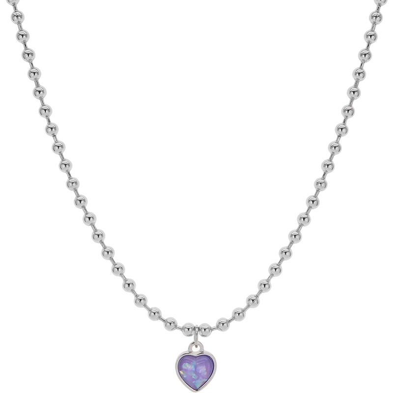 Kalung Rantai Choker Liontin Manik-Manik Hati Warna Silver Untuk Wanita
