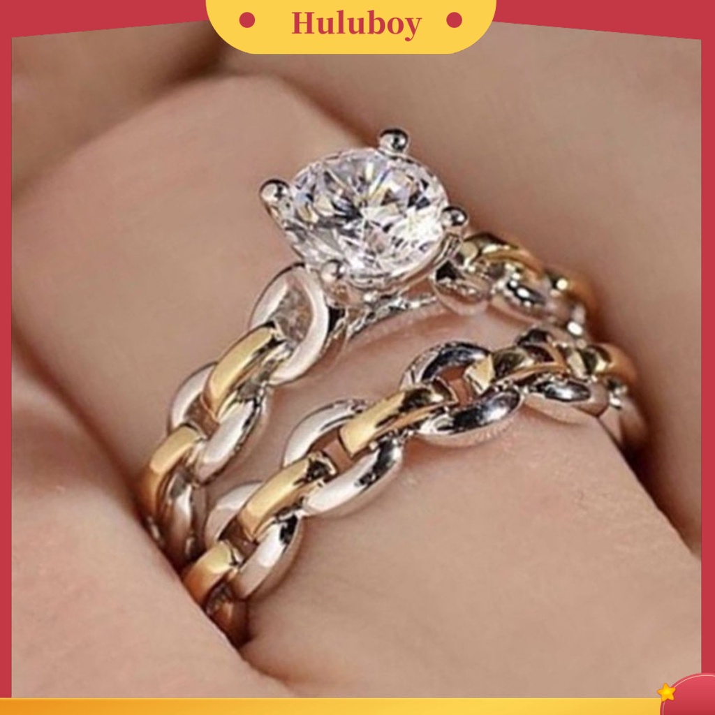 Hu Hu Hu Hu Hu Alat Bantu Pasang Kacamata♡ 2pcs / Set Cincin Pernikahan Bahan Alloy Hias Berlian Imitasi Untuk Wanita