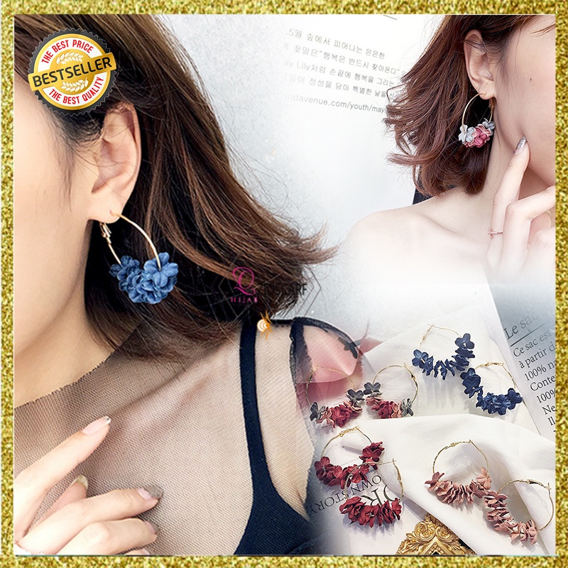 ANTING WANITA KOREA ANTING PANJANG BUNGA BULAT ELEGANT EARRINGS IMPORT FASHION ANT32