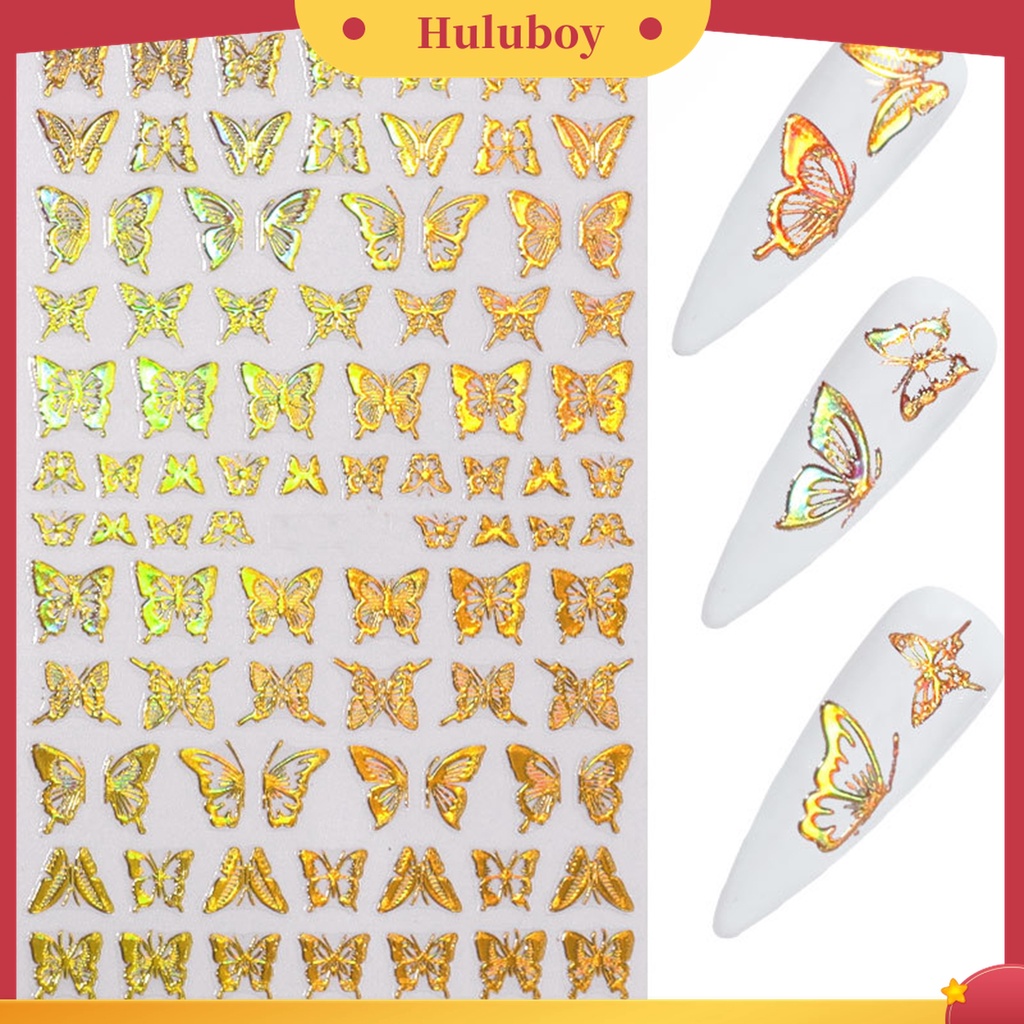 Huluboy Huluboy♡ 1 Lembar Stiker Nail Art Motif Kupu-Kupu Untuk Wanita