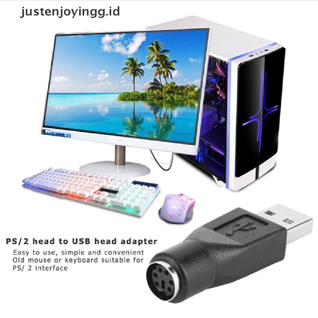 // justenjoyingg.id // 2Pcs PS/2 Male to USB Female Port Adapter Converter for PC Keyboard Mouse Mice ~