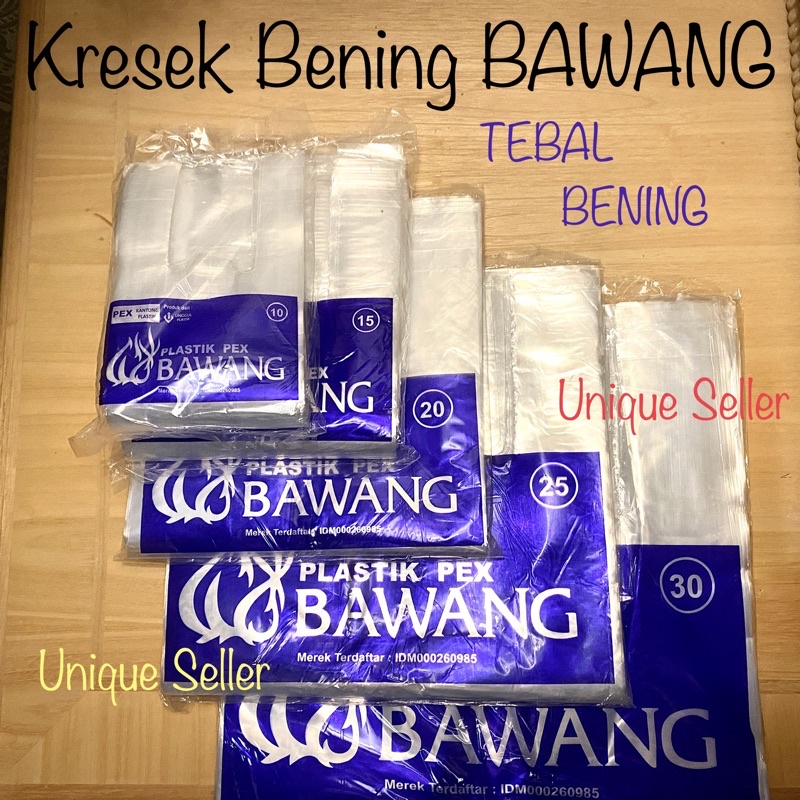 Kresek Bening PE PEX Uk 10 15 20 25 BAWANG / Kantong Plastik Bening PE PEX 10 15 20 25 merk BAWANG / Kantong Kresek Bening 10x30 15x33 20x40 25x48 / Kresek untuk 1 Gelas Uk 10 / Kresek Gelas isi 1 Uk 10