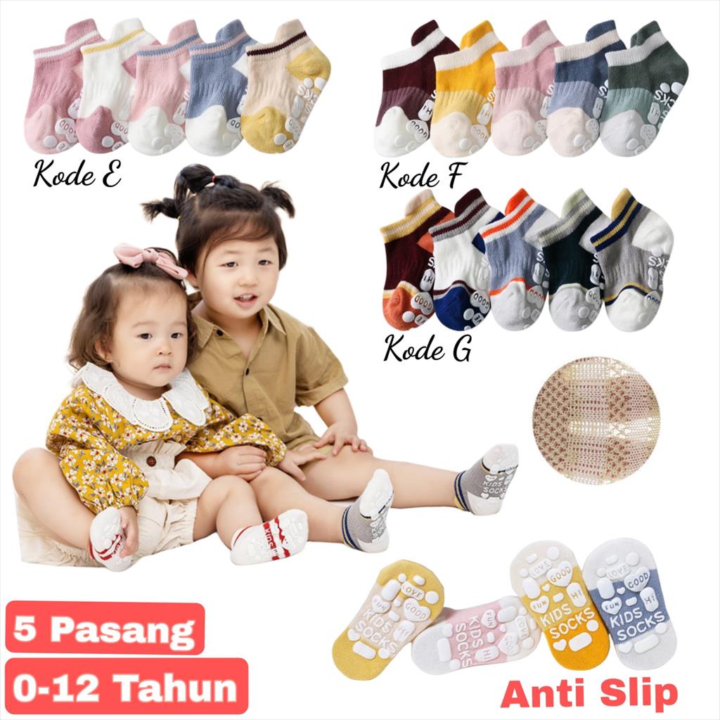 JM0024 (0-12 Tahun) Kaos Kaki Anak No Slip Kode E,F,G TK Bayi SD SMP karet baby sock socks Cewek Cowok Unisex Anti Slip Antislip