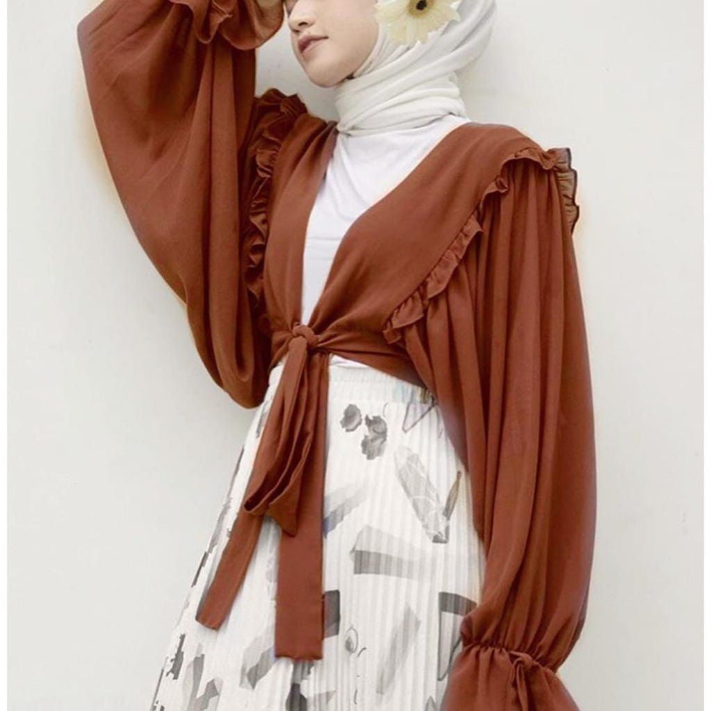 APRILA CARDI - outwear sifon / cardigan ceruty / miranti outer / cardigan lengan balon ruffle