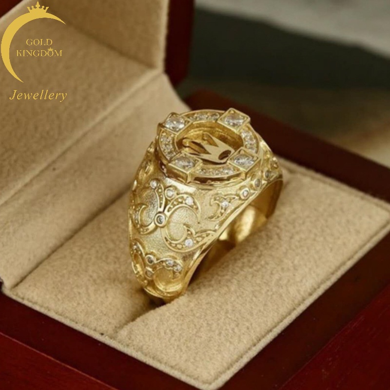 Cincin Lapis Emas Bentuk Mahkota Kecil Aksen Berlian Gaya Korea Untuk Wanita