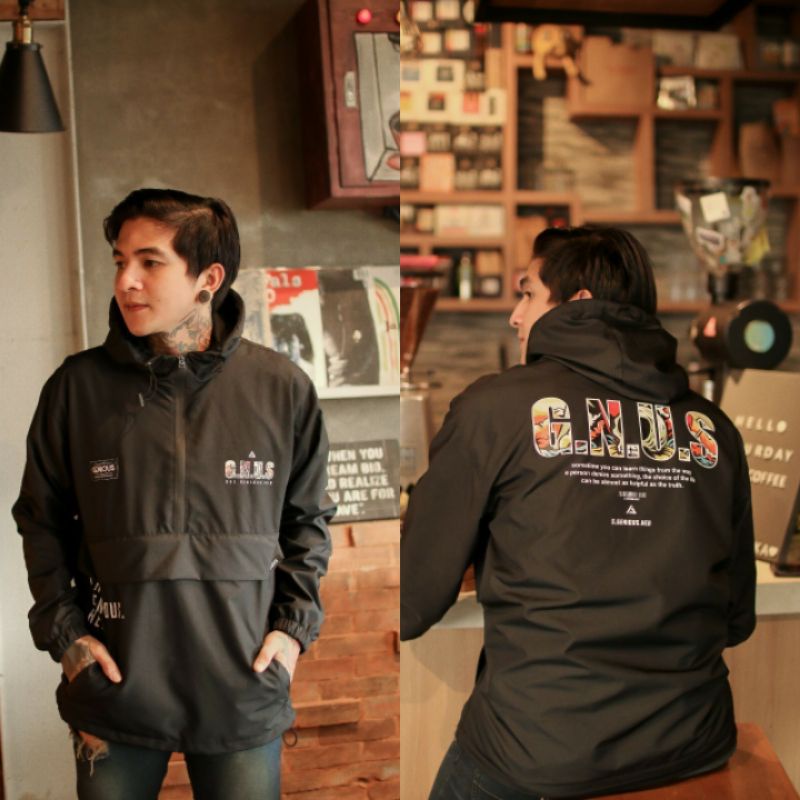 Jaket pria IKC 002 distro cbr Bandung hoodie dua sisi bolak balik keren grosir jaket cagoule erigo Jaket Pria Parasut Anti Air-CG WP G. N. U. S