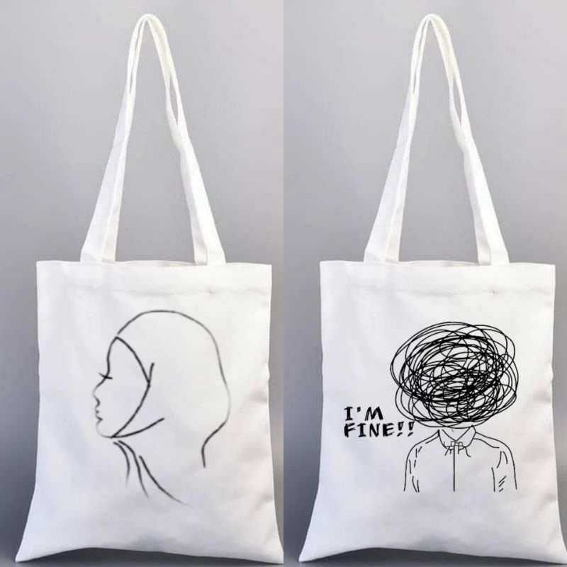 Tas Totebag Kanvas Wanita Hijab Aesthetik