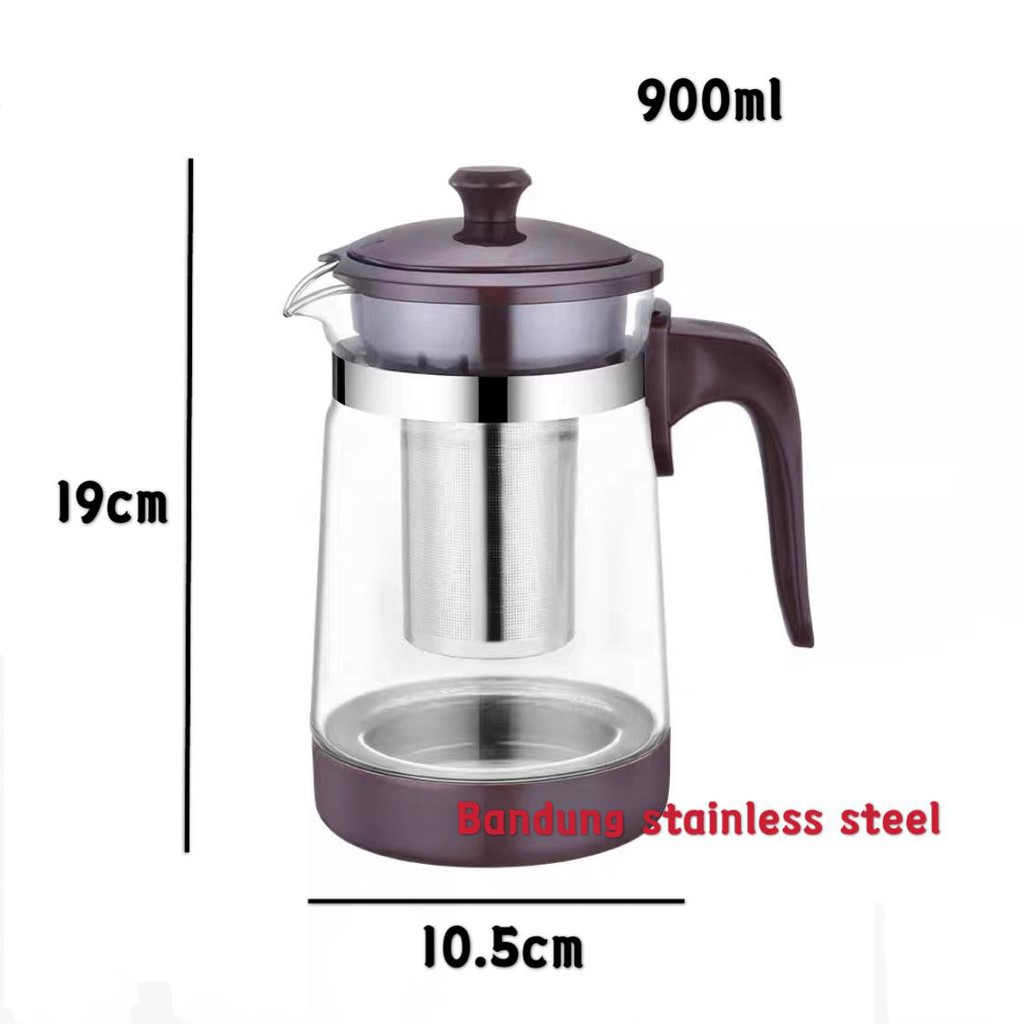 Teko teh kopi dengan saringan 900ml kaca tea pot glass elegan unik