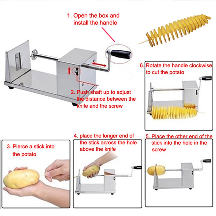 Stainless Steel Alat Pemotong Kentang Spiral Otomatis Twisted Potato Cutter French Fry Slicer-2