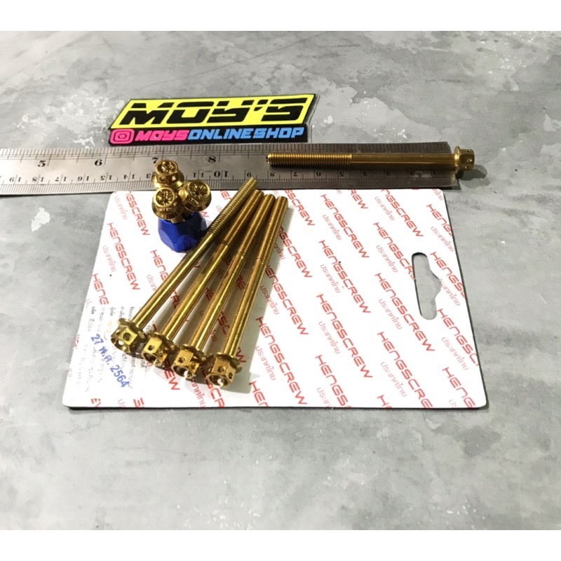 BAUT PROBOLT FLOWER  M6x80MM GOLD/BLUE DRAT 10 ORIGINAL HENG THAILAND HARGA SATUAN