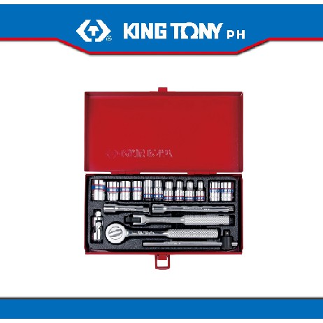 KUNCI SOK 18PCS 1/4 DR SOCKET SET METRIC CHROME KING TONY 2518MR SHOCK